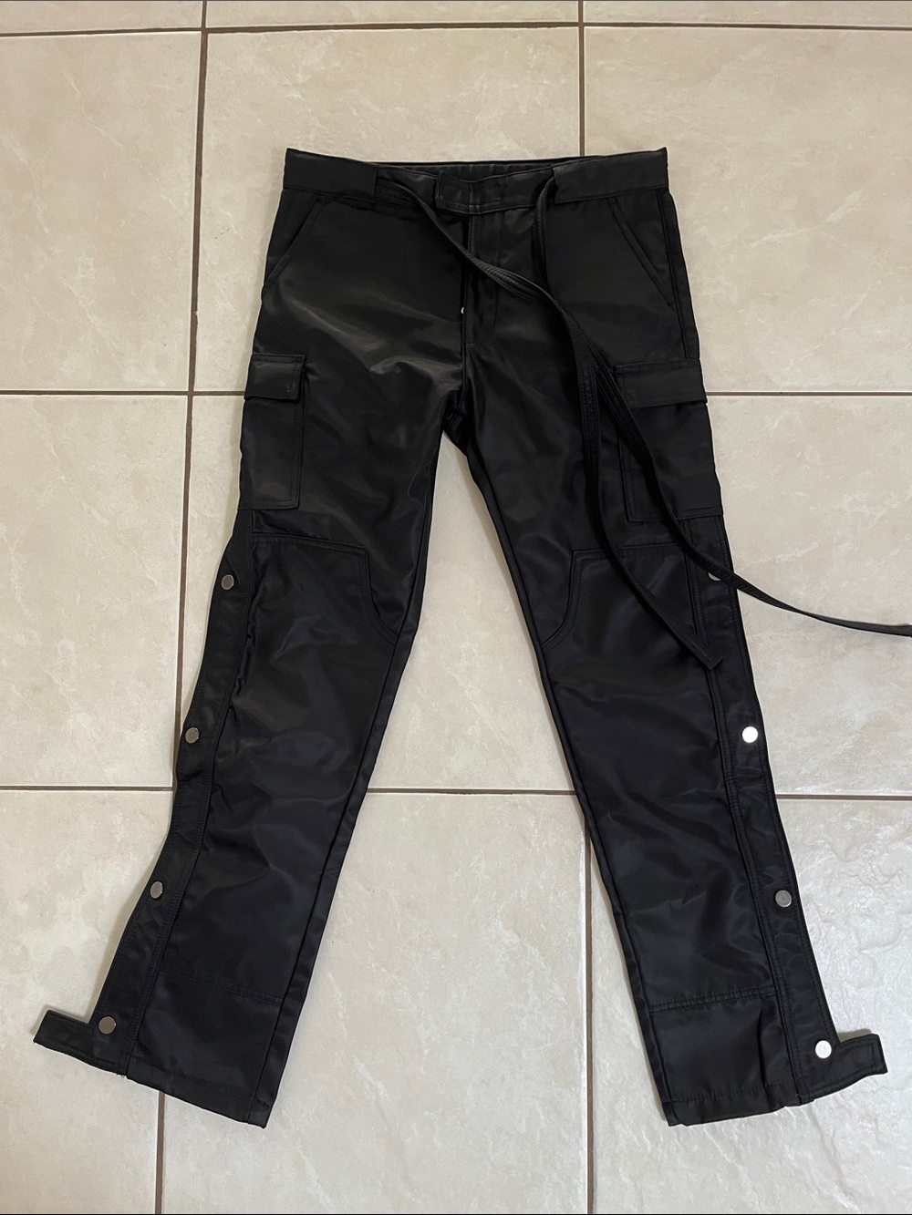 MNML Black Tactical Cargo Pants with Snap Side Panels